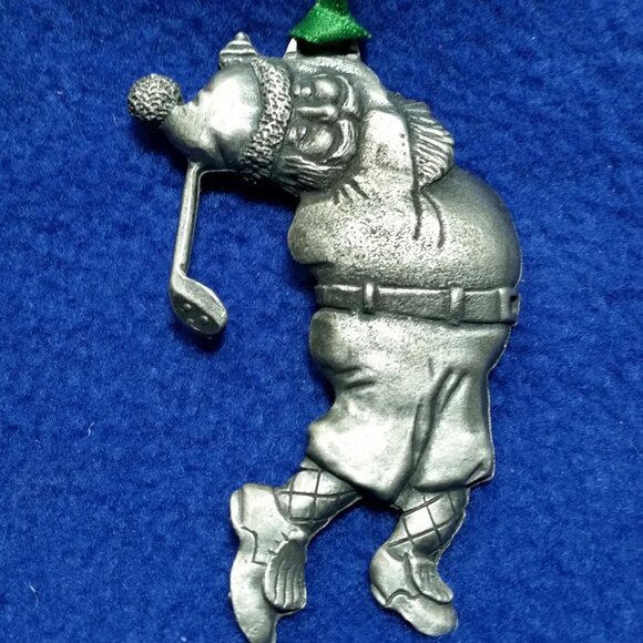 Vintage EBJ Pewter Santa Playing Golf Ornament Gift for Golfer Pre-Owned No Box - Picture 2 of 10